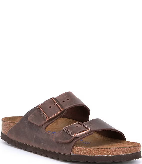 Birkenstock Arizona Dark Brown Two-Strap Sandals Habana- copper buckle