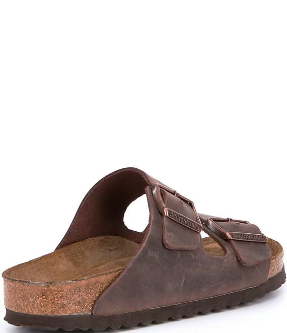 Birkenstock Arizona Dark Brown Two-Strap Sandals Habana- copper buckle