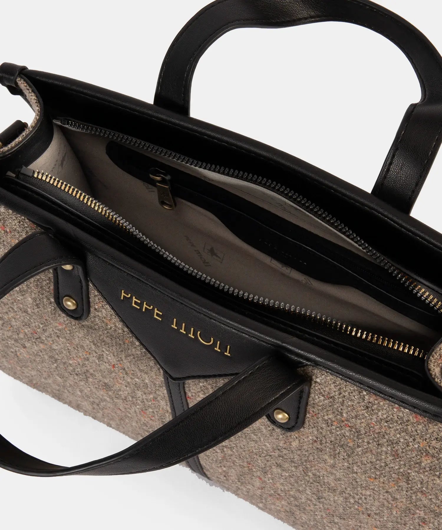 Pepe Moll Lili V9 Taupe Tweed Tote Bag black trim