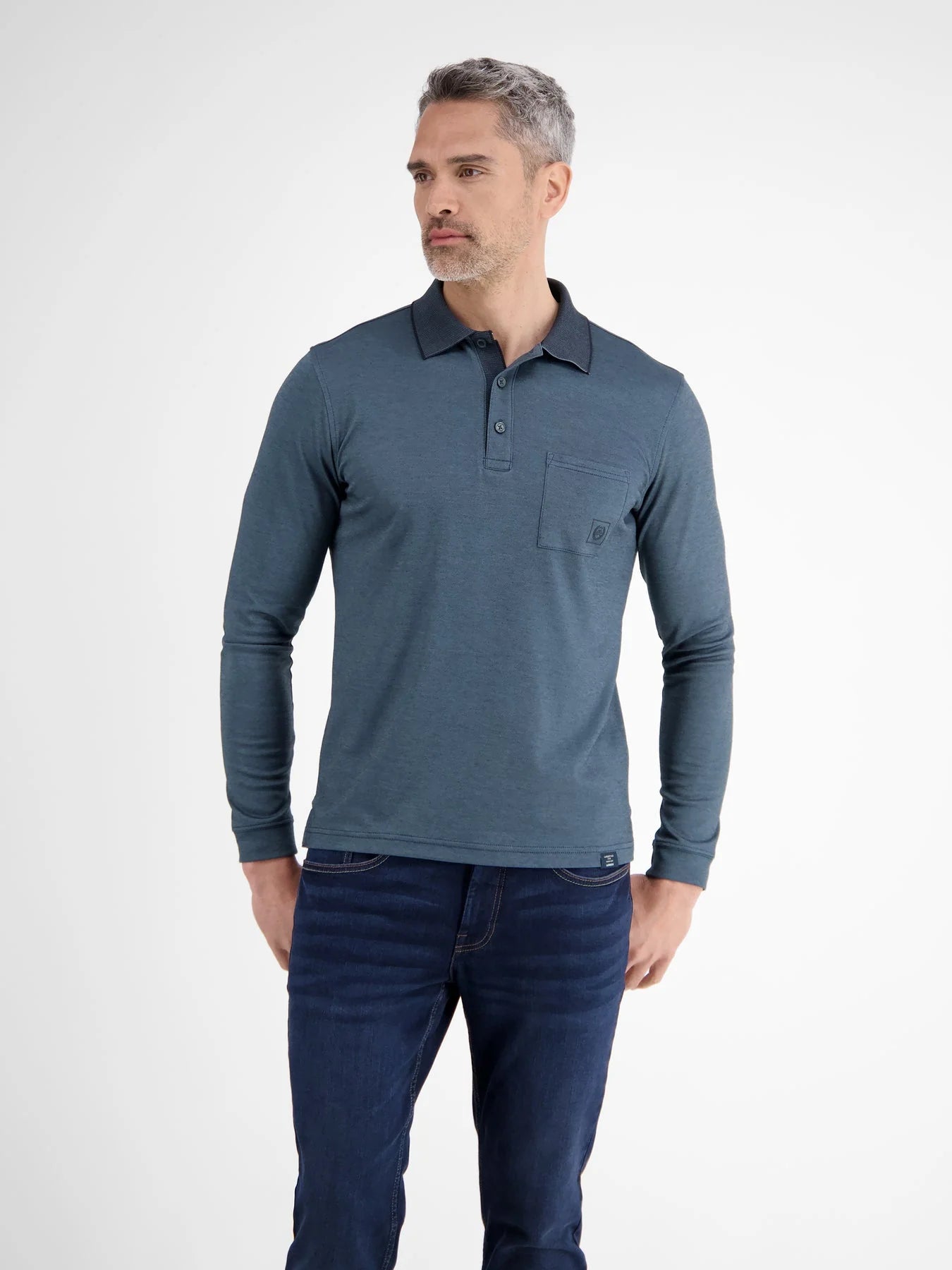 Lerros Pima Cotton Long Sleeve Polo - Blue