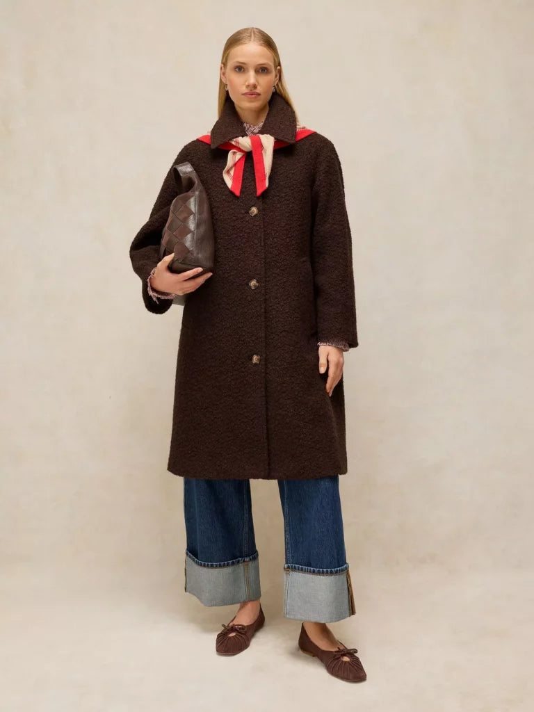 White Stuff Brown wool trench Textured Coat