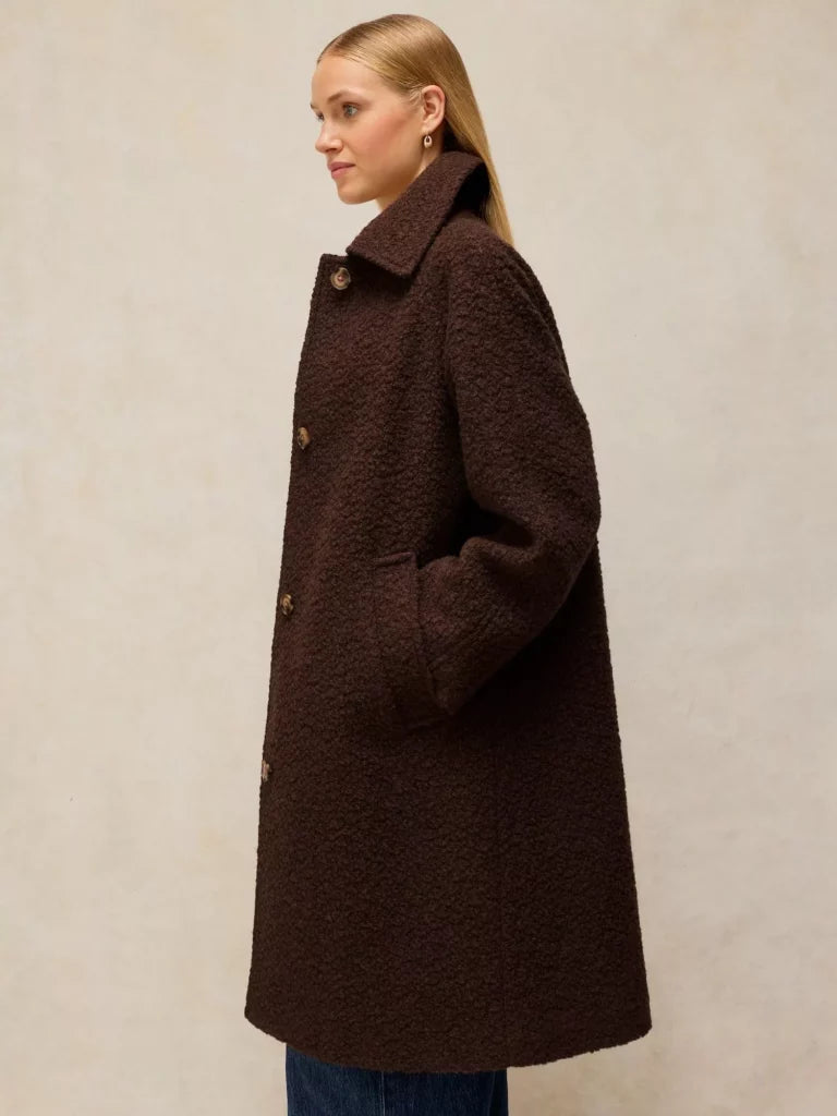 White Stuff Brown wool trench Textured Coat