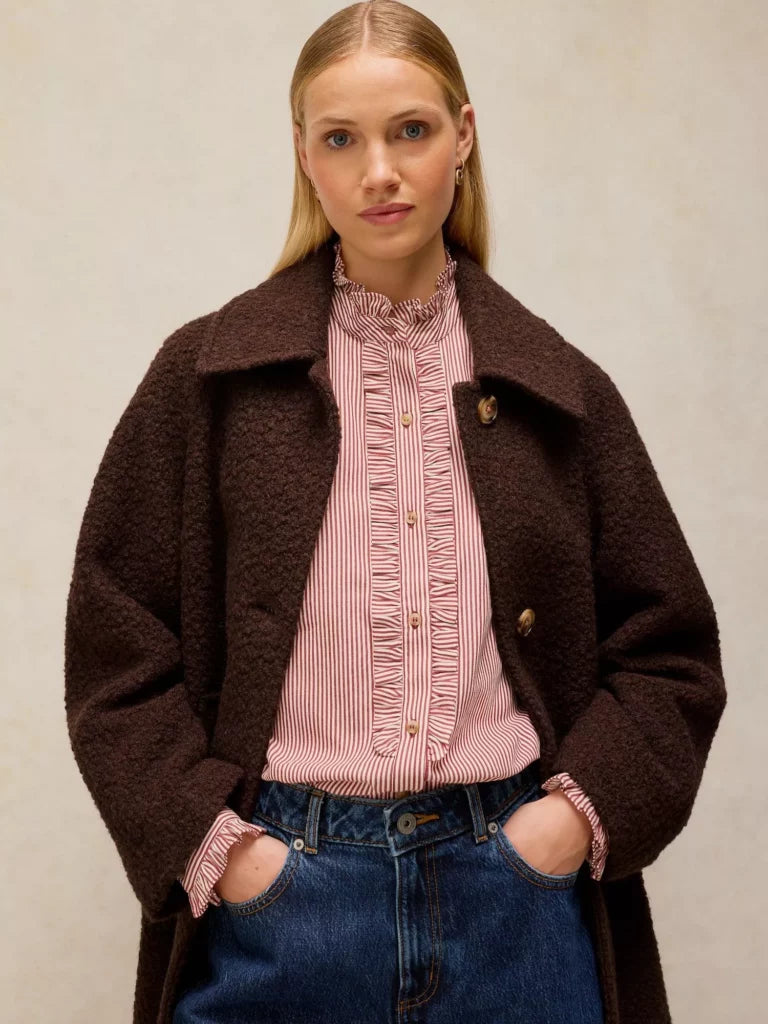 White Stuff Brown wool trench Textured Coat