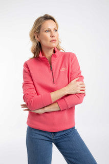 Weird Fish Avery Quarter Zip Sweatshirt - Flamingo