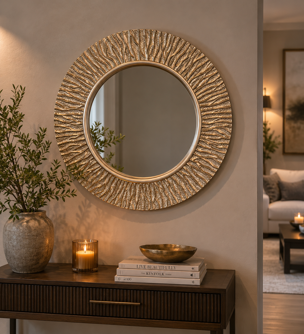 Gallery Home Gold Metalic Textured Coral Round Mirror 30in