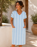 Alice Collins Chalk Blue& White  Pocket dress