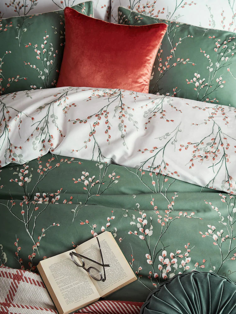 Laura Ashley Fern Green 100% cotton Reversible 200 Thread Count Pussy willow Duvet Cover Set