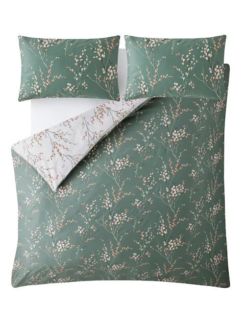 Laura Ashley Fern Green 100% cotton Reversible 200 Thread Count Pussy willow Duvet Cover Set