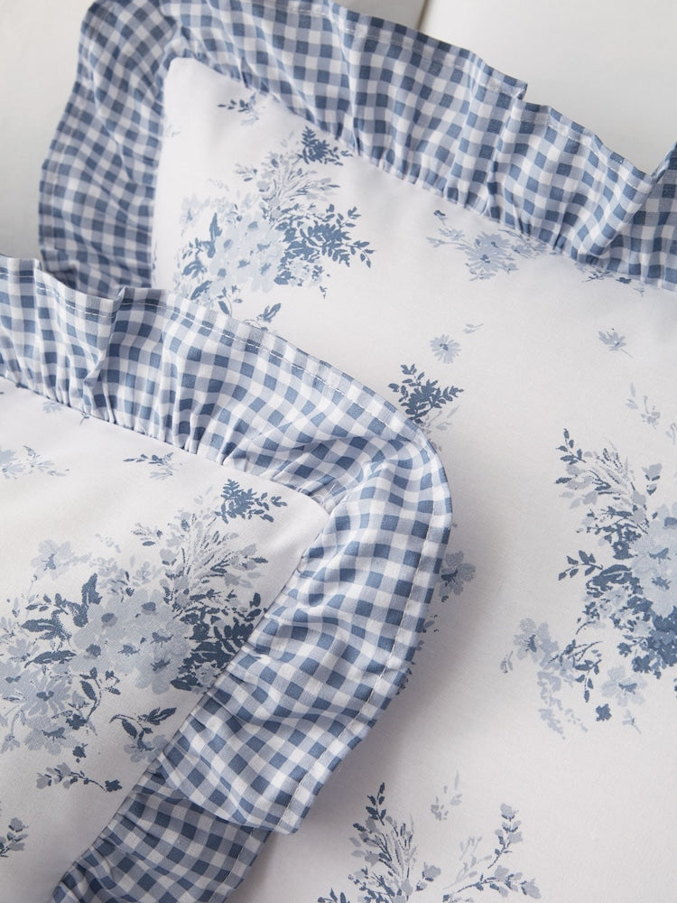 Catherine Lansfield Lucie Floral Reversible Blue Frill Duvet Cover set