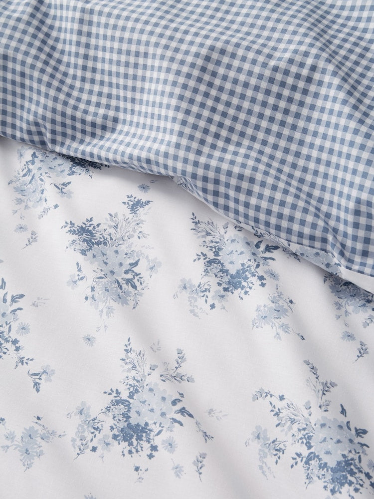 Catherine Lansfield Lucie Floral Reversible Blue Frill Duvet Cover set