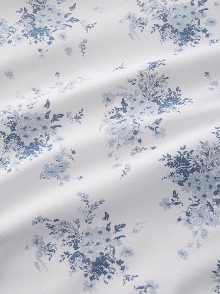 Catherine Lansfield Lucie Floral Reversible Blue Frill Duvet Cover set