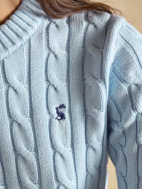 Joules Light Blue Classic Crew Neck Cotton Cable Knit Jumper