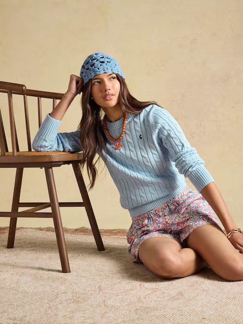 Joules Light Blue Classic Crew Neck Cotton Cable Knit Jumper