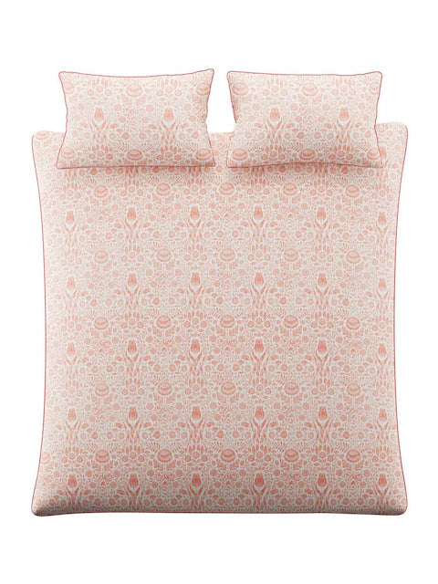 Laura Ashley Natural Coral Ashstead Damask 100% Cotton Reversible 200 Thread Count Duvet Cover Set