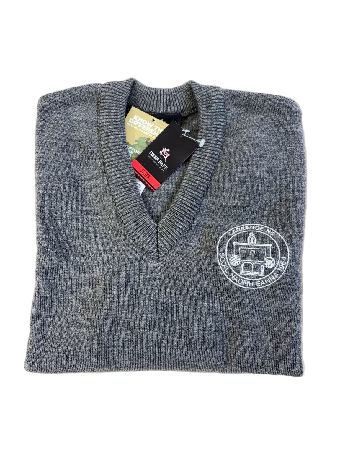 Carraroe NS Jumper - Scoil naomh Eanna Sligo -Grey V-Neck- School jumper