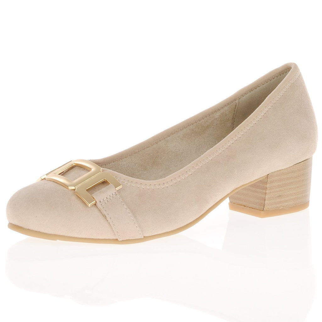Jana Women's Beige Suede Court Shoes with Gold Buckle