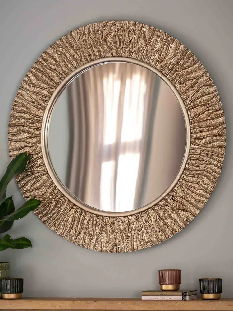Gallery Home Gold Metalic Textured Coral Round Mirror 30in