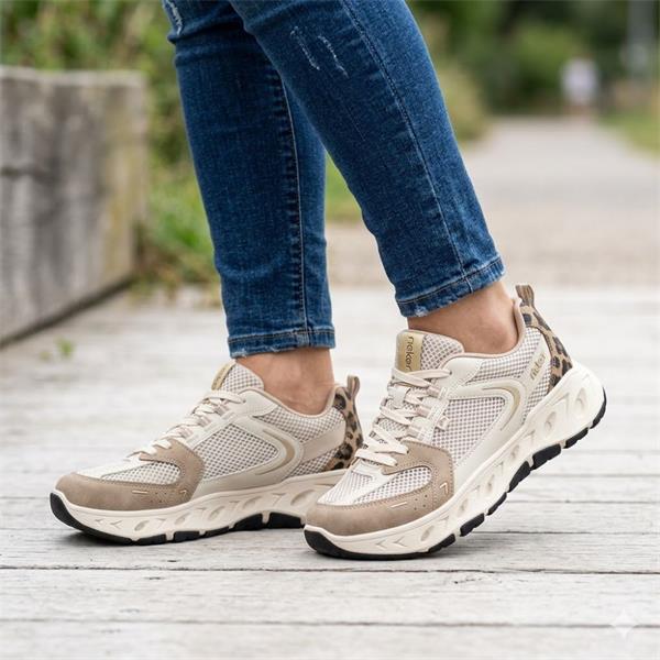 Rieker Women's Beige Mesh Chunky Trainers