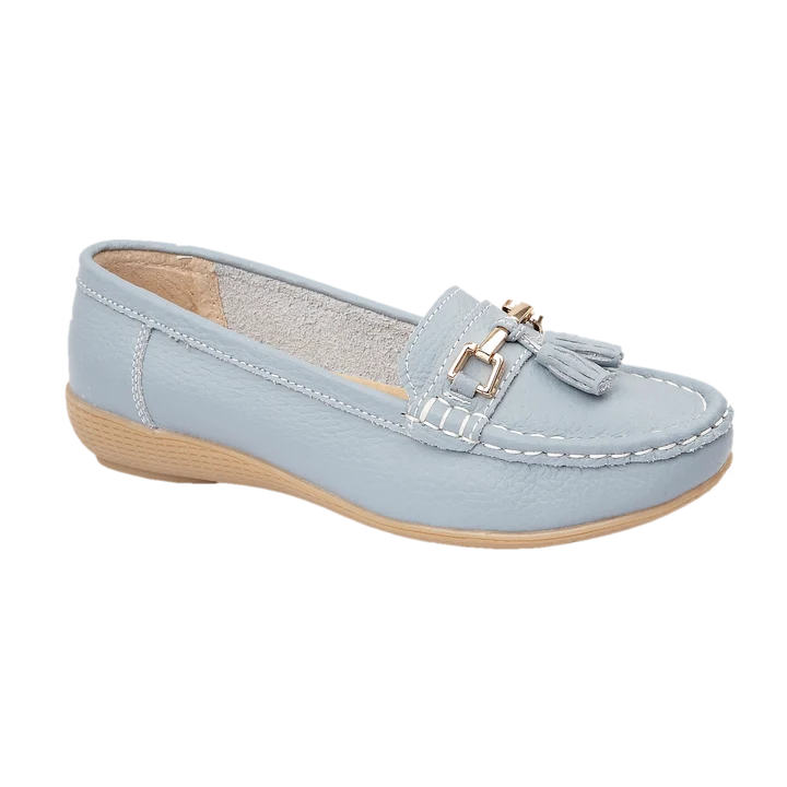 Jo & Joe Baby Blue Loafers with Gold Trim & Tassels
