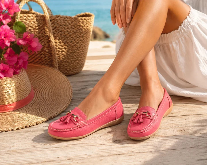 Jo & Joe Nautical Watermelon Pink Leather Tassel Loafers