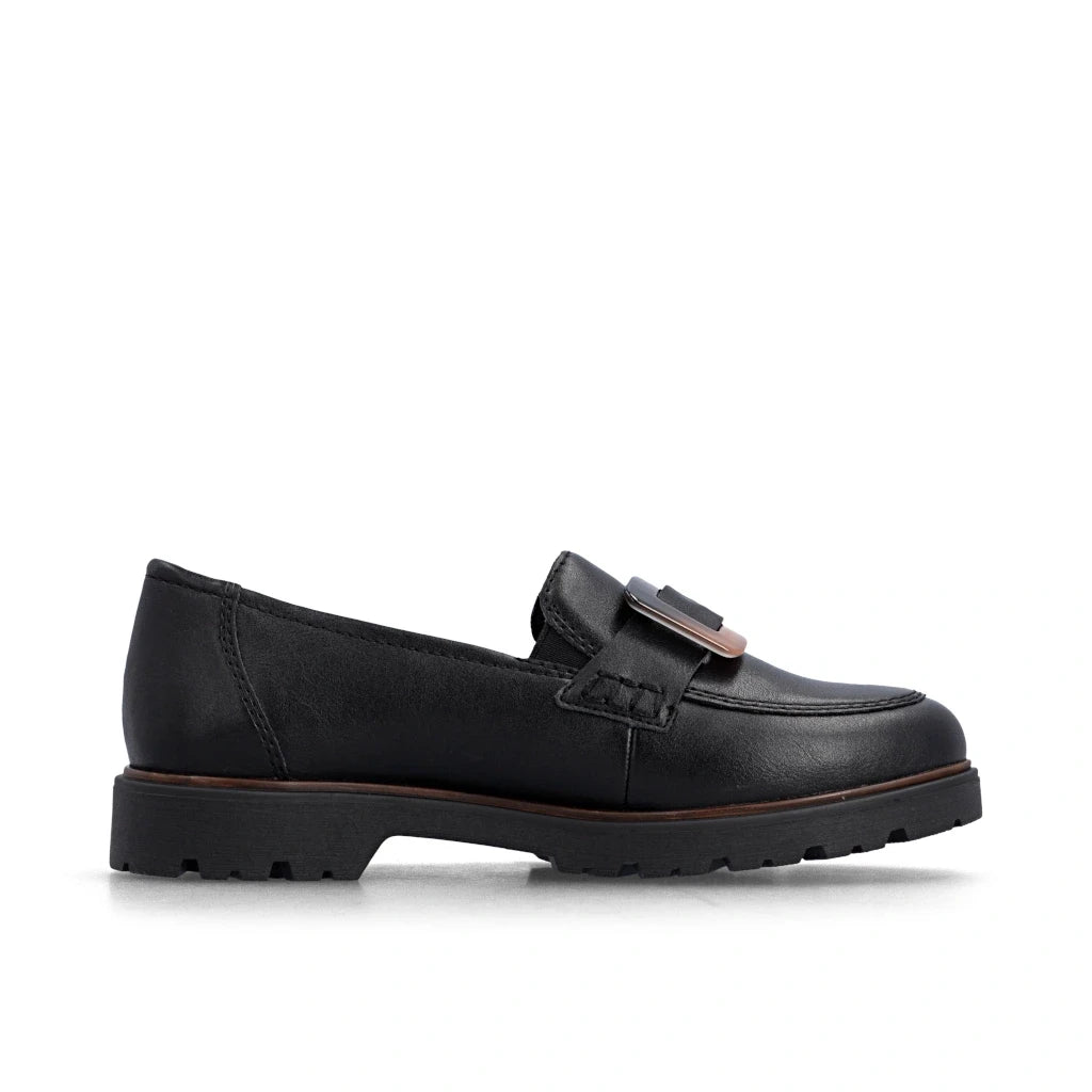 Black Buckle Loafer Rieker Block Heel