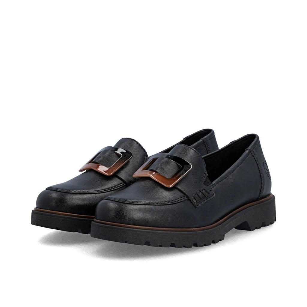 Black Buckle Loafer Rieker Block Heel