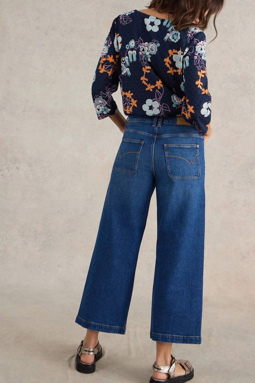 White Stuff Tia Wide Leg Crop Jeans - Dark Denim