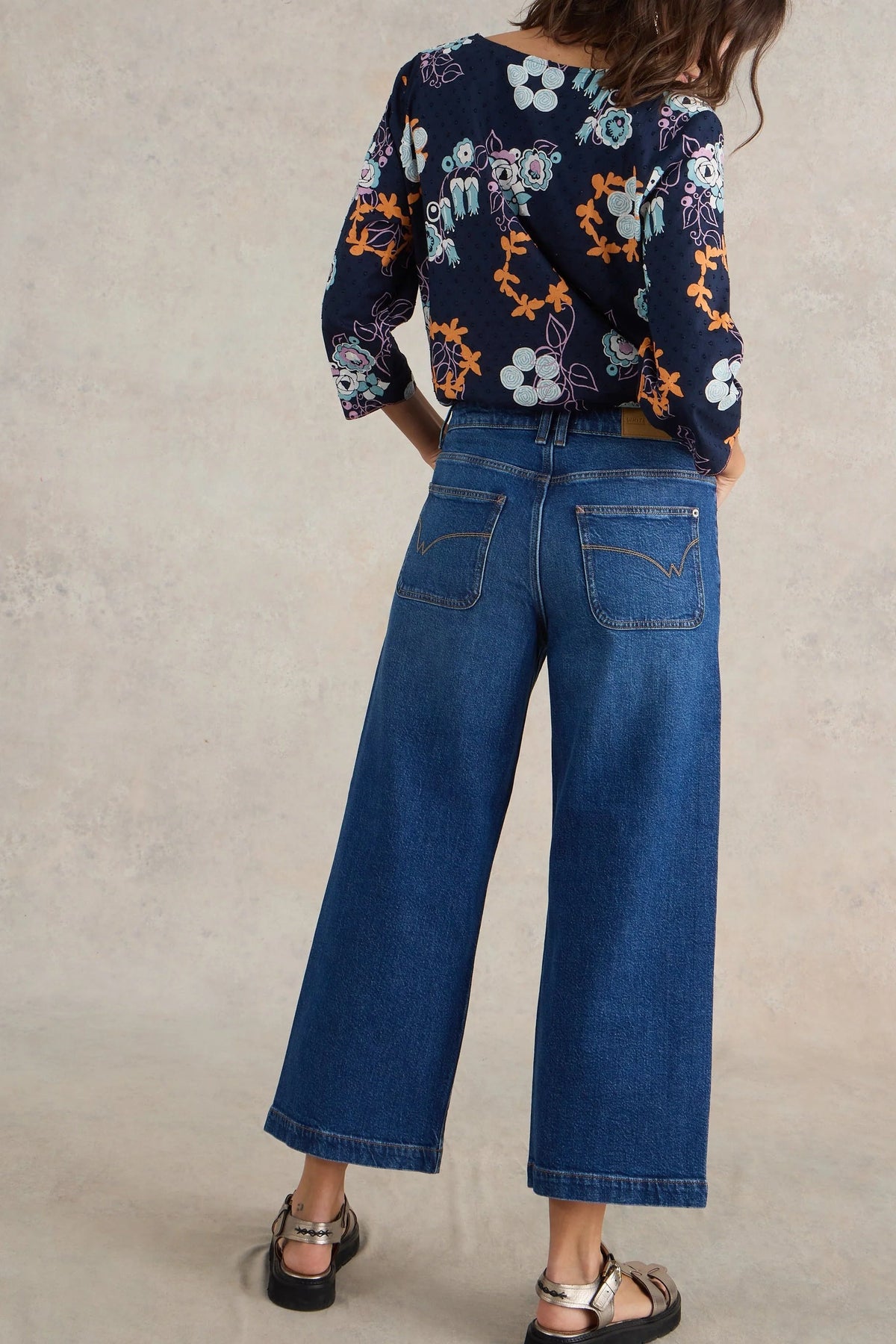 White Stuff Tia Wide Leg Crop Jeans - Dark Denim