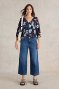White Stuff Tia Wide Leg Crop Jeans - Dark Denim