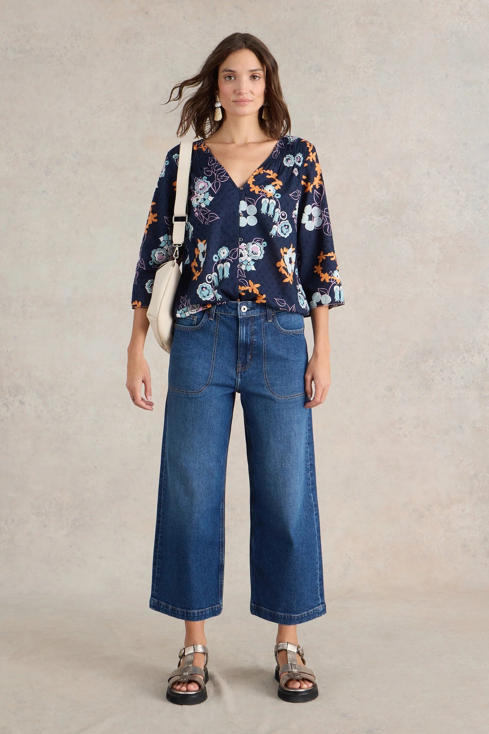 White Stuff Tia Wide Leg Crop Jeans - Dark Denim
