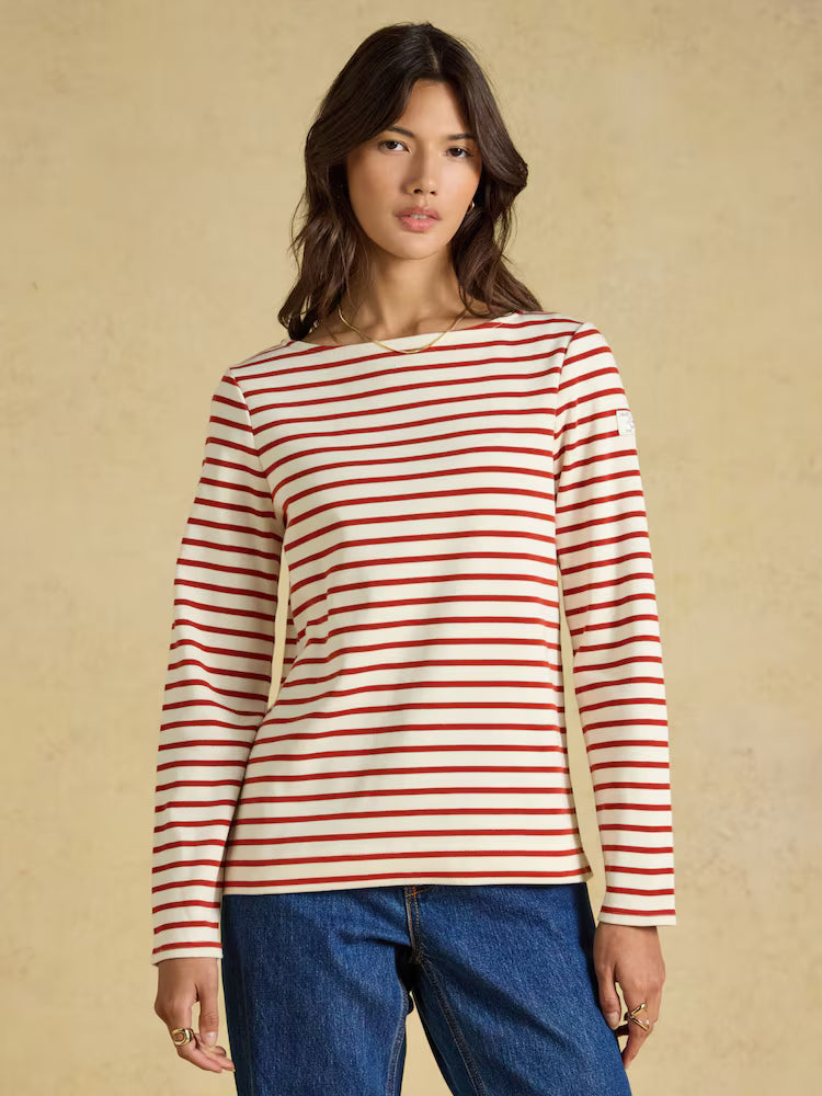 Joules Striped Long Sleeve Boat Neck Breton Top Red/White
