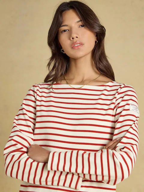 Joules Striped Long Sleeve Boat Neck Breton Top Red/White