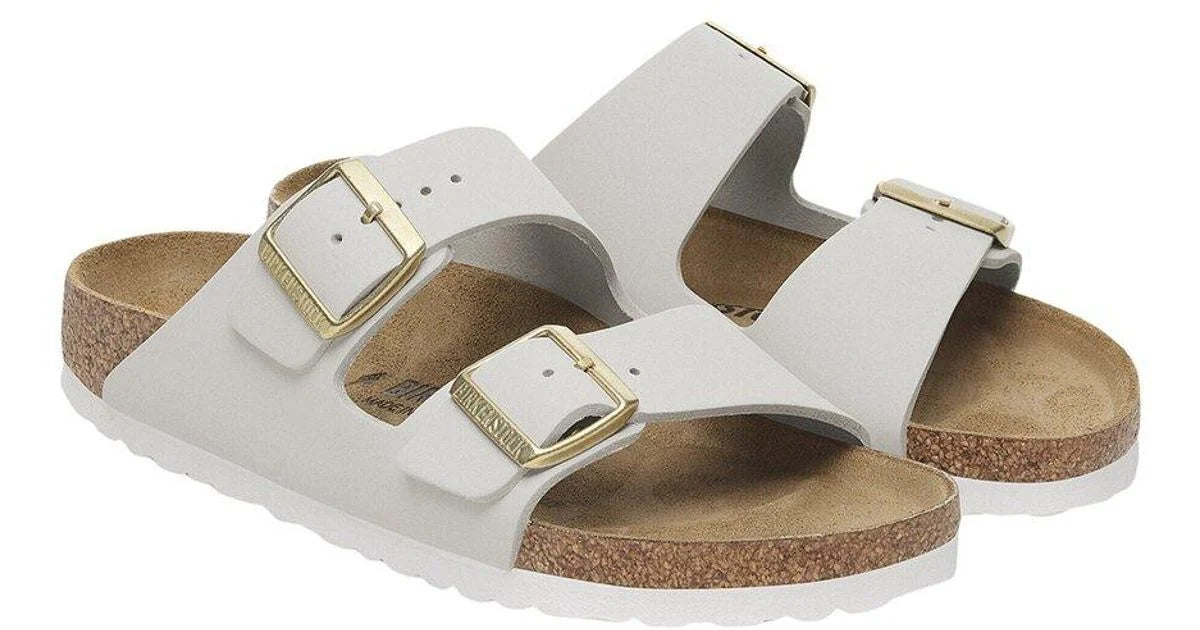 Birkenstock Arizona White Sandals with Gold-Tone Buckles