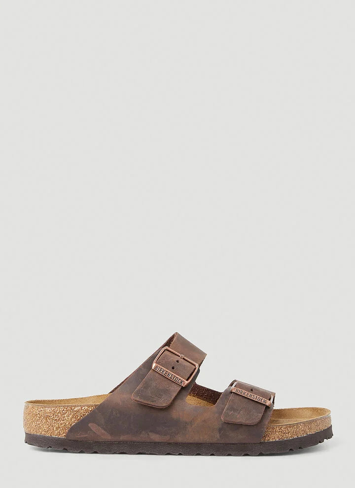 Birkenstock Arizona Dark Brown Two-Strap Sandals Habana- copper buckle