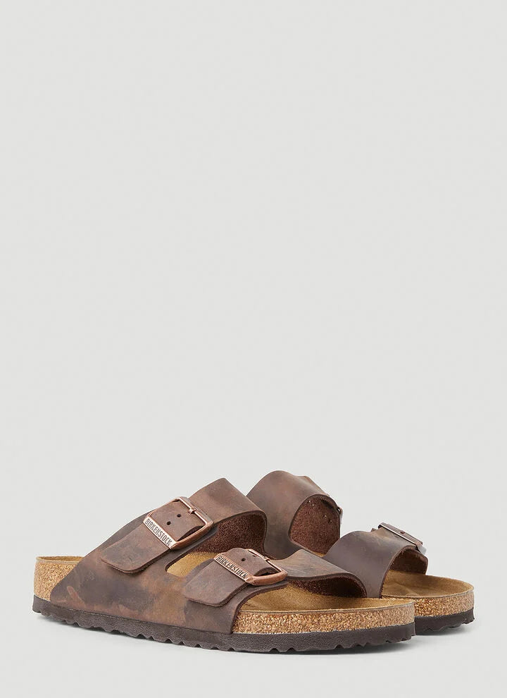 Birkenstock Arizona Dark Brown Two-Strap Sandals Habana- copper buckle