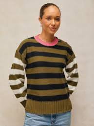White Stuff Bea Button Jumper - Green Multi