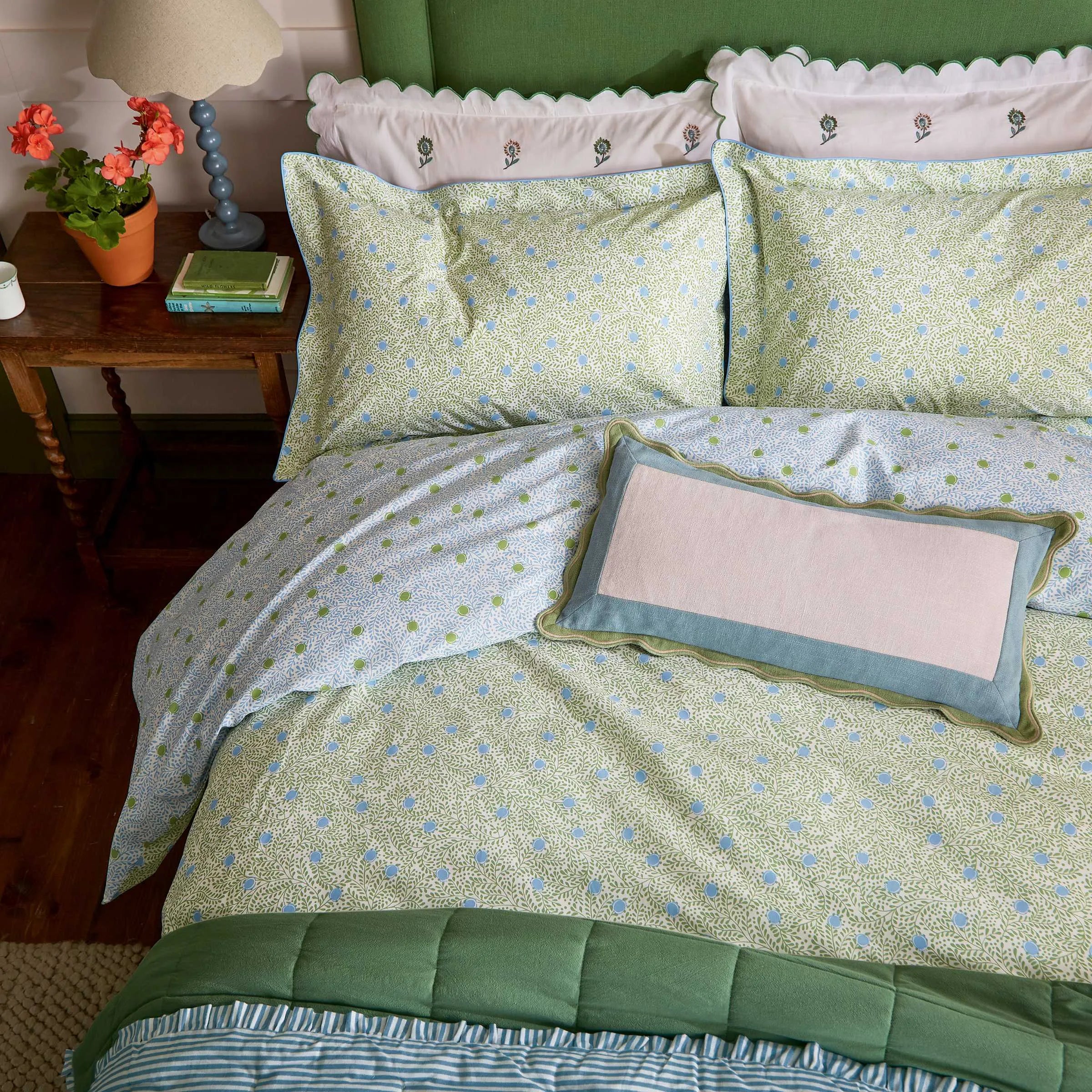 Joules Trailing Ditsy Duvet Cover SET, 100% Cotton Green