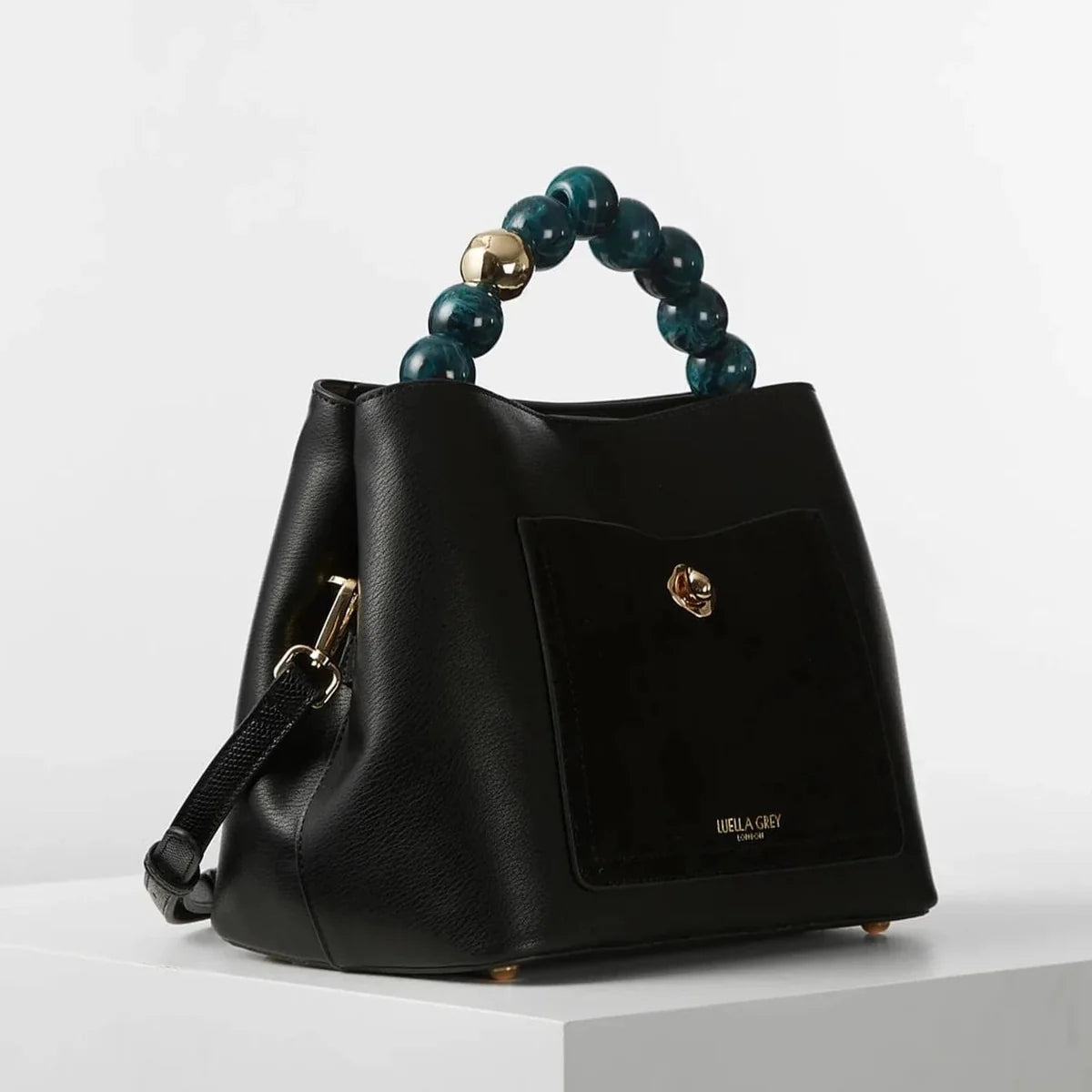 Luella Grey London Black Beaded Handle Tote Bag