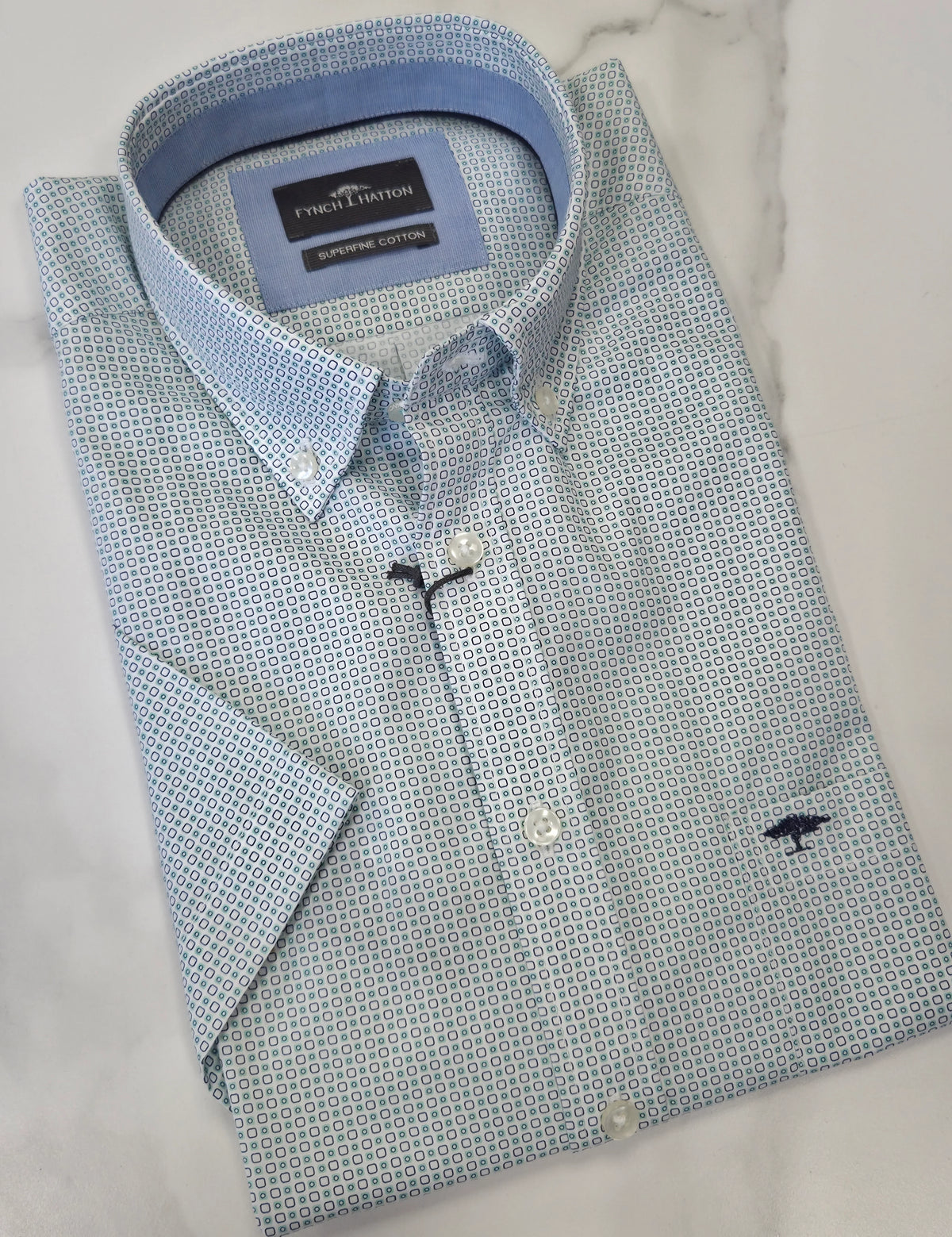 Fynch-Hatton Mint square Pattern Short Sleeve Shirt