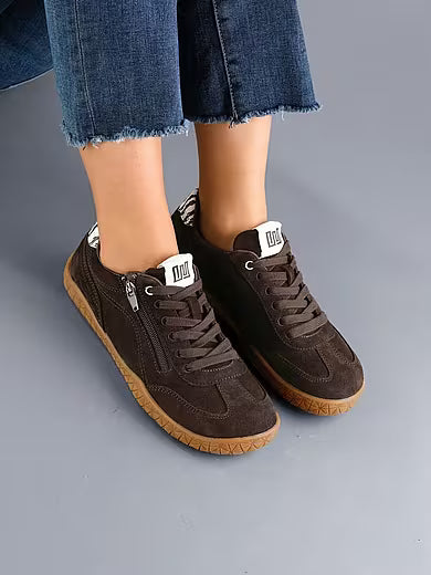 Women's Brown Suede Trainers with Gum Sole
